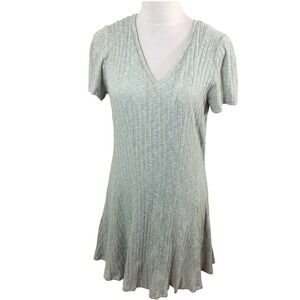 Dolan Left Coast Ribbed‎ Knit T Shirt Dress Womens Size Large Green V Neck
